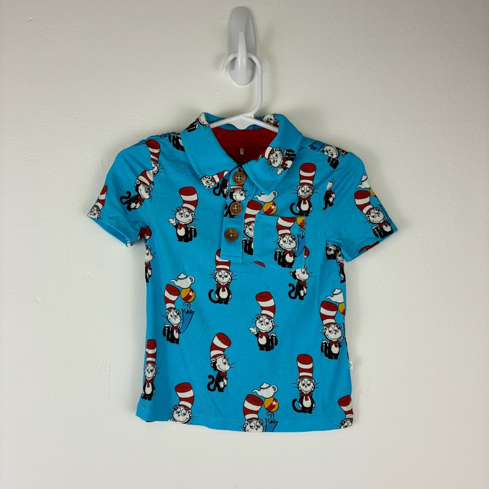 Posh Peanut x Dr Seuss Cat in the Hat blue bamboo polo size 2T shirt soft